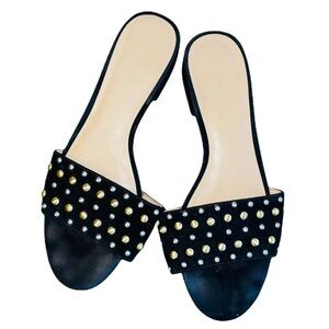 Ann Taylor Black Suede Studded Slides Size 8